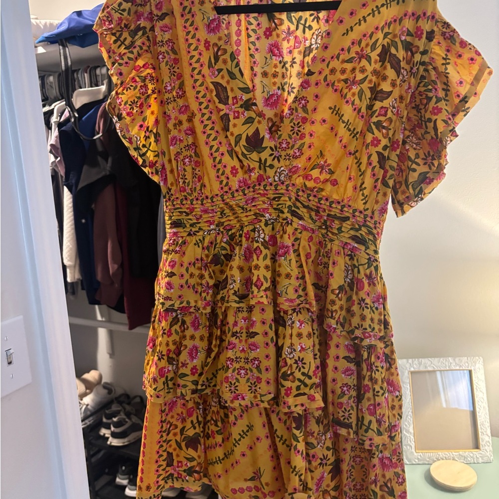 Floral Yellow Dress with Pink and Brown Accents